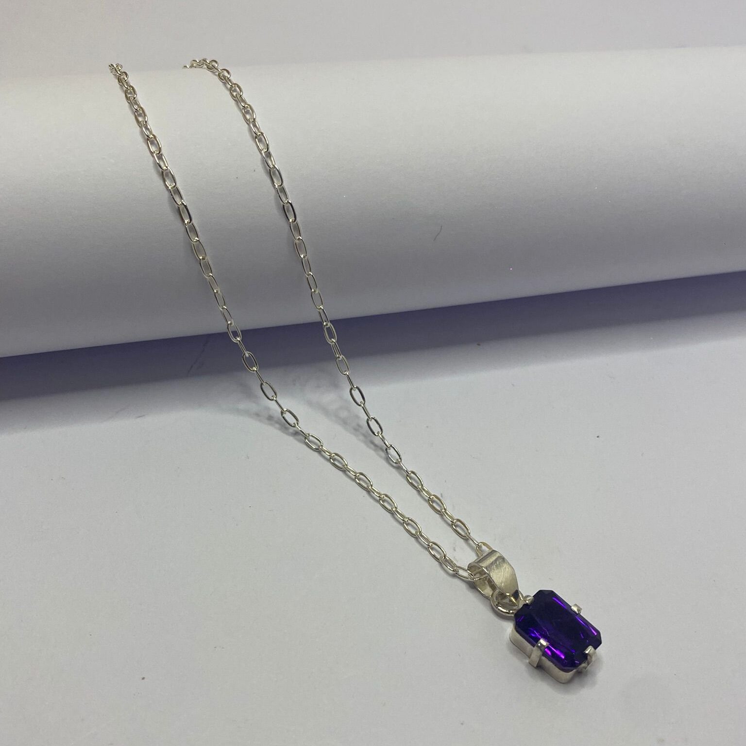 Cadena Luz de Amatista Rectangular en Plata 925 - Imagen 2