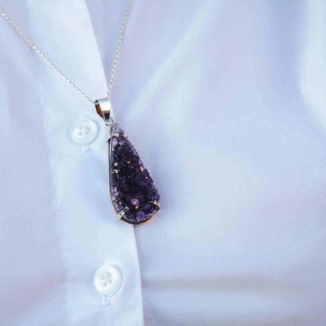 Cadena Esencia de Druza de Amatista en Plata 925