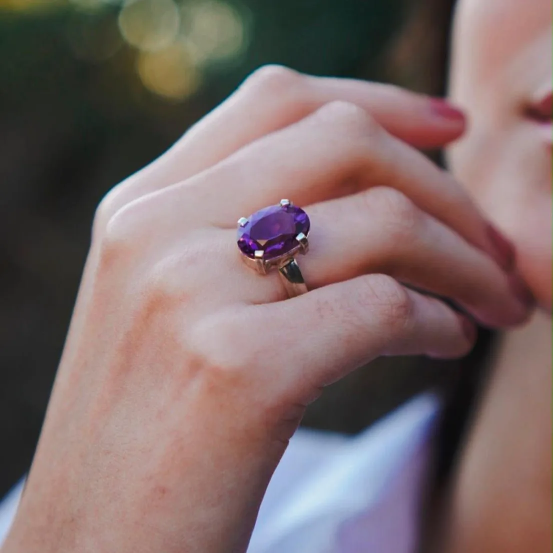 Conjunto Luz de Amatista Natural | Anillo y Cadena con Dije | Oval, Triangular o Gota
