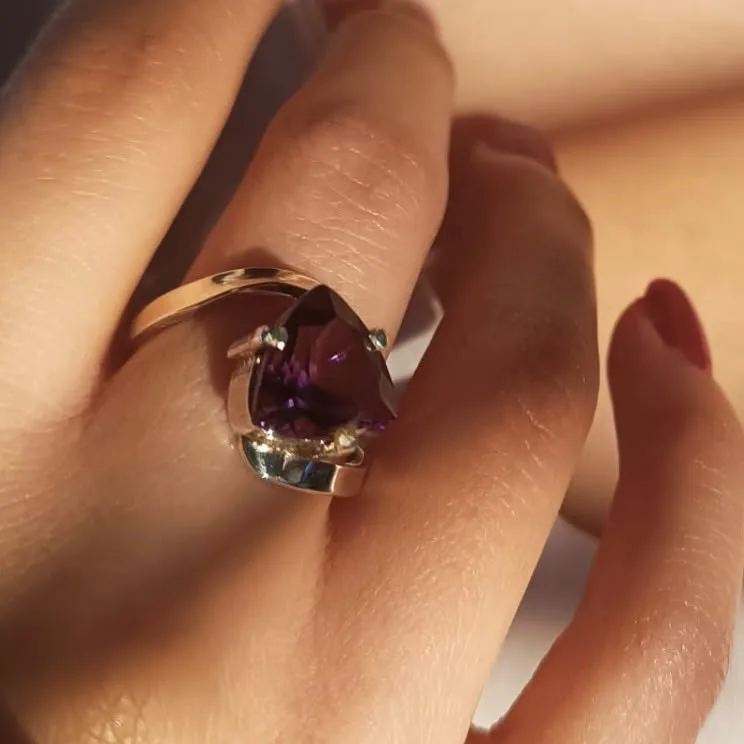 Conjunto Luz de Amatista Natural | Anillo y Cadena con Dije | Oval, Triangular o Gota - Imagen 4