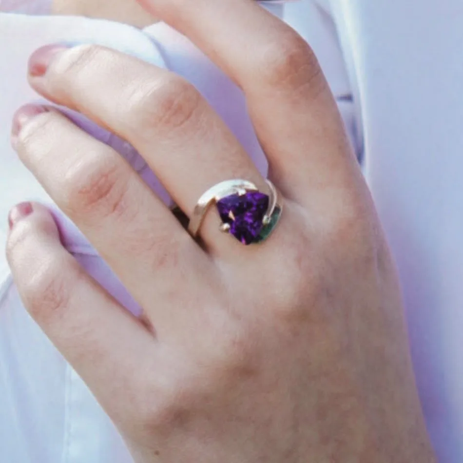 Conjunto Luz de Amatista Natural | Anillo y Cadena con Dije | Oval, Triangular o Gota - Imagen 2