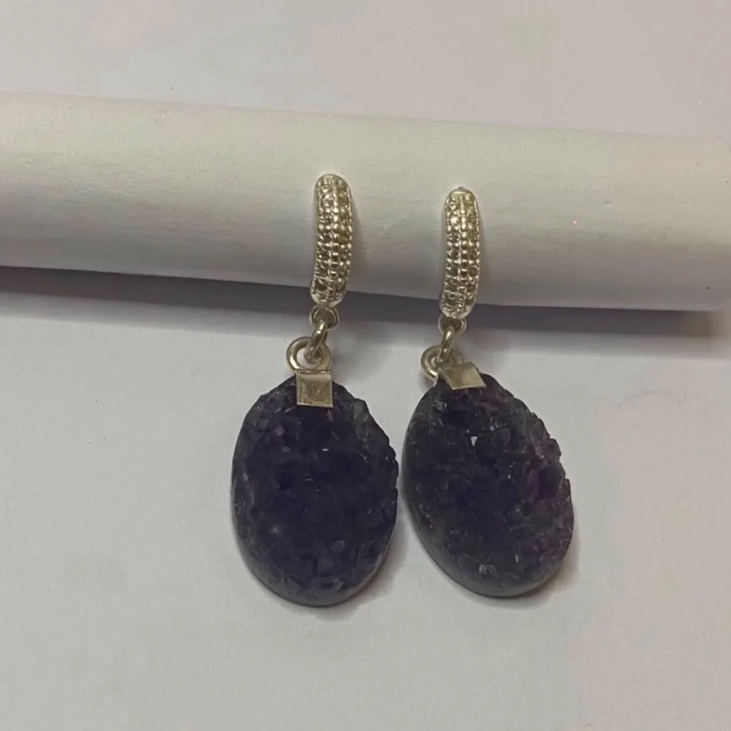 Caravanas Drusa de Amatista Oval en Plata 925